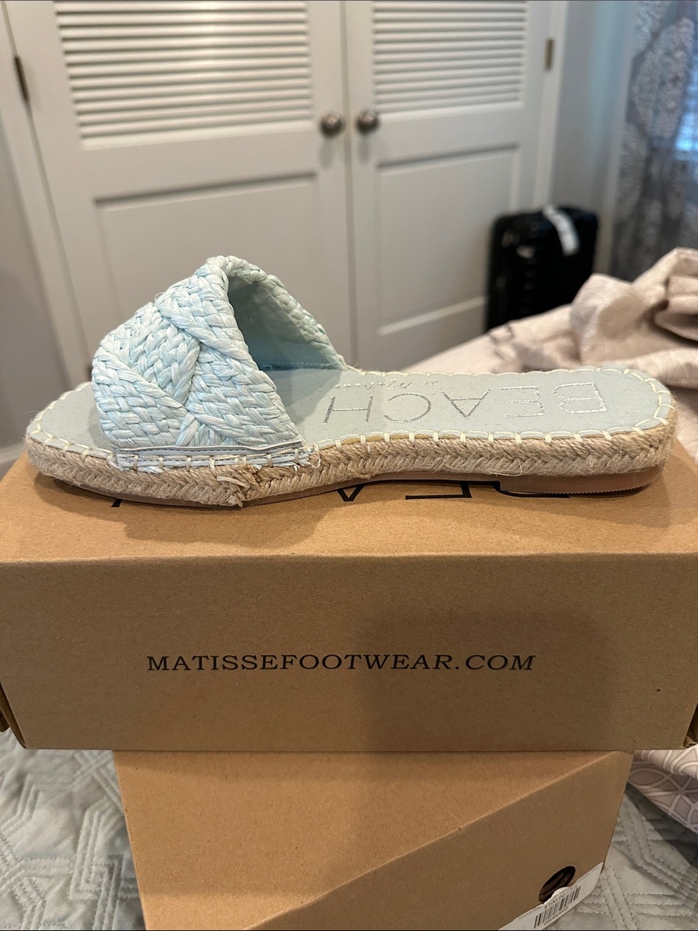 Matisse Light Blue Braided Espadrille Slide size 8